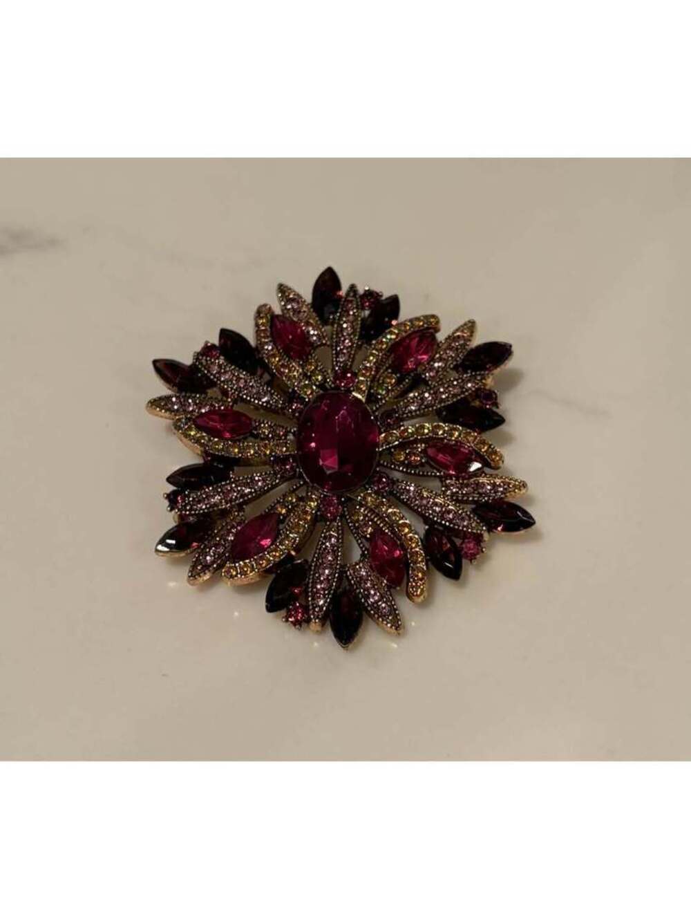 Purple Rhinestone Flower Brooch Pin